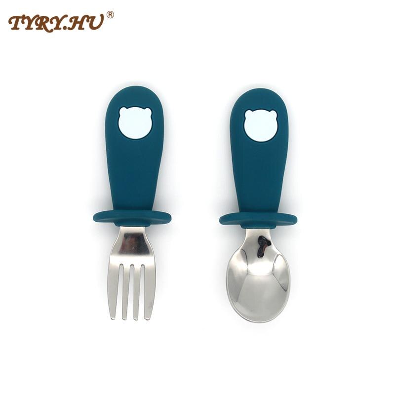 Sbbad7a381a7e4db89425fc23bd9a8ba5a.jpg Baby Food Feeding Silicon Spoon & Fork - Image 1